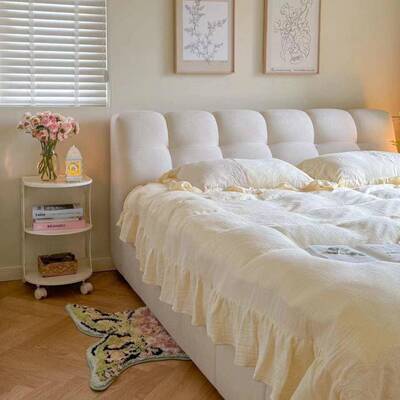 现代简约泡芙床奶风nsi风室布艺软985包双人床婚床榻榻米卧储物油