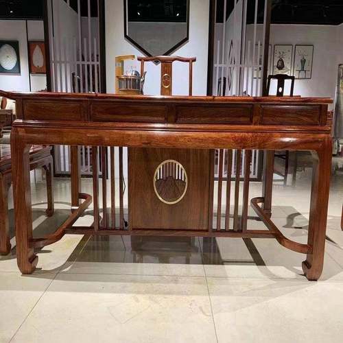 红木刺猬紫马蹄茶檀台新中式茶桌泡FNX椅套装组合茶红木茶桌几茶