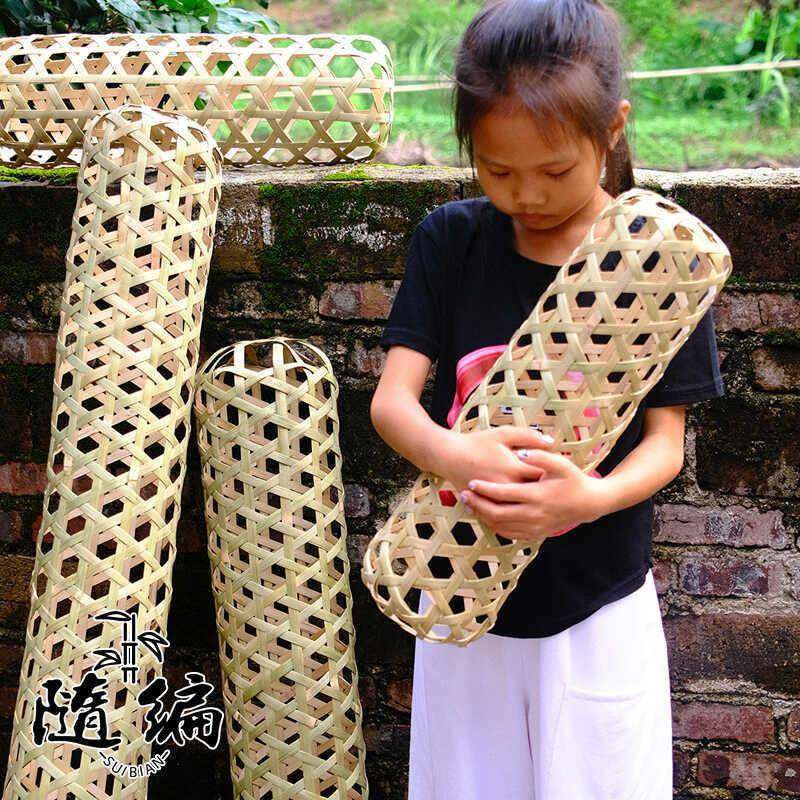 竹夫人抱枕竹夹膝节竹编枕手头纯抱工制作成人儿F98JH859童夏日纳