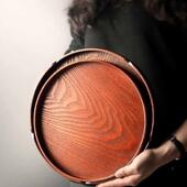 日实式 木质茶盘木镂空大圆号形托盘家茶盘餐杯托盘水FNW果盘点心