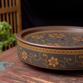 大号中式 砂茶盘鎏金陶家用紫圆形水式 瓷朱储泥茶船茶HLM台功夫茶