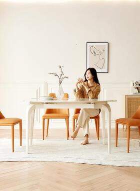 小桐语特现代约岩板餐桌CZ005-1可伸简油缩折叠户型意式奶风白色