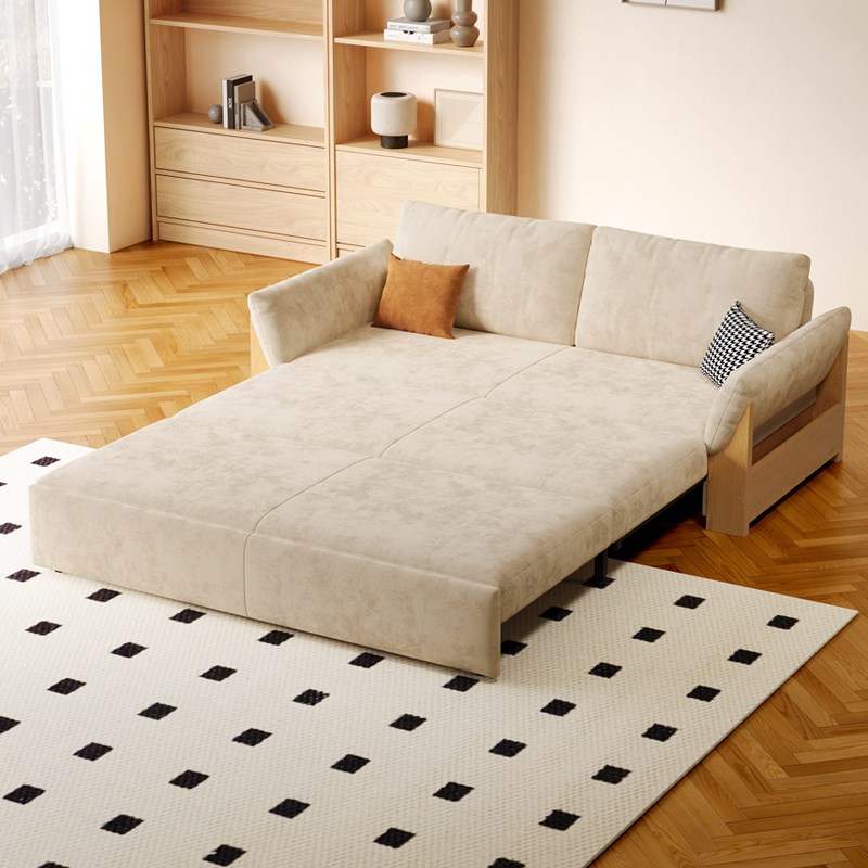 实木沙发床两用一体小户型客厅橡木可伸缩折叠多功能原木风伸缩床