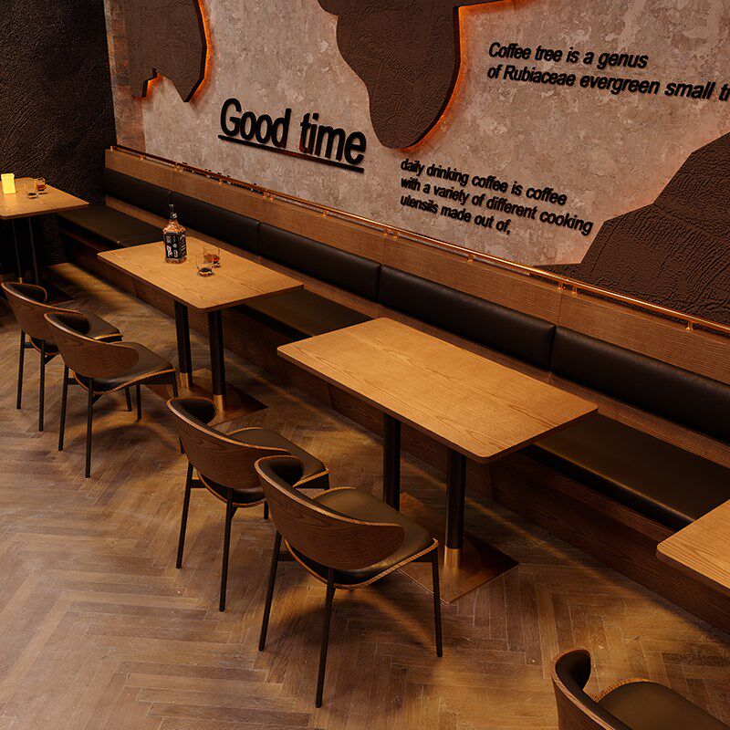 复古靠墙卡座沙发组合酒吧清吧主题西餐厅音乐餐吧实木餐桌椅商用