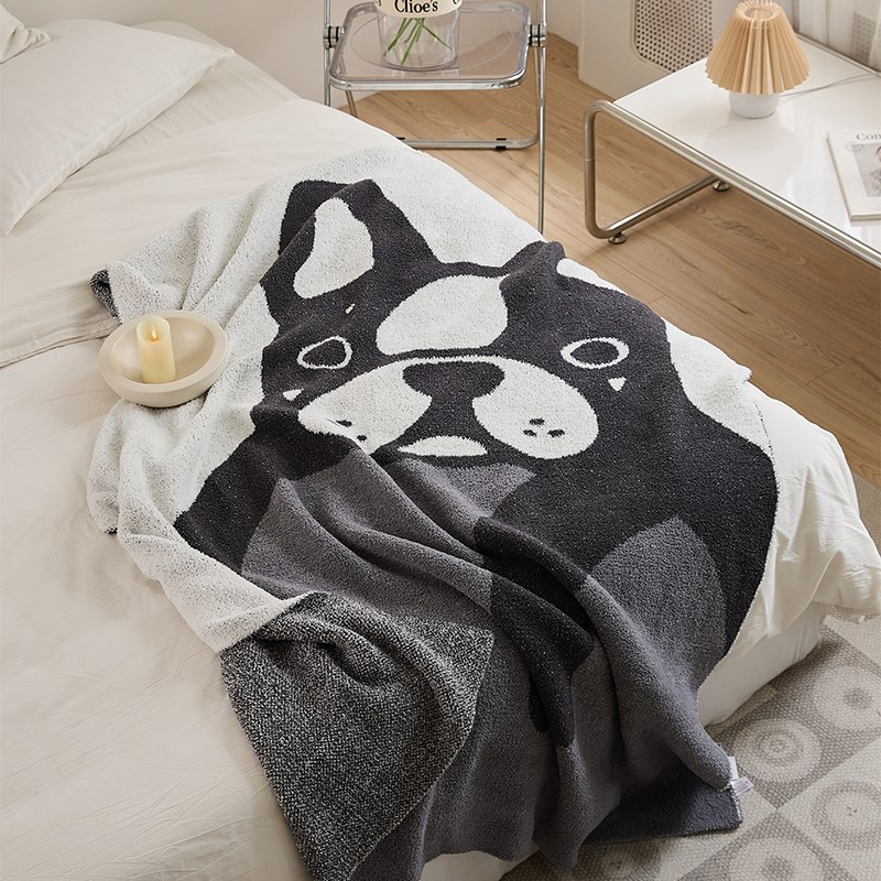 治愈狗狗软绵绵针织毯子 沙发盖毯午休编织毛毯 家居毯民宿床尾巾