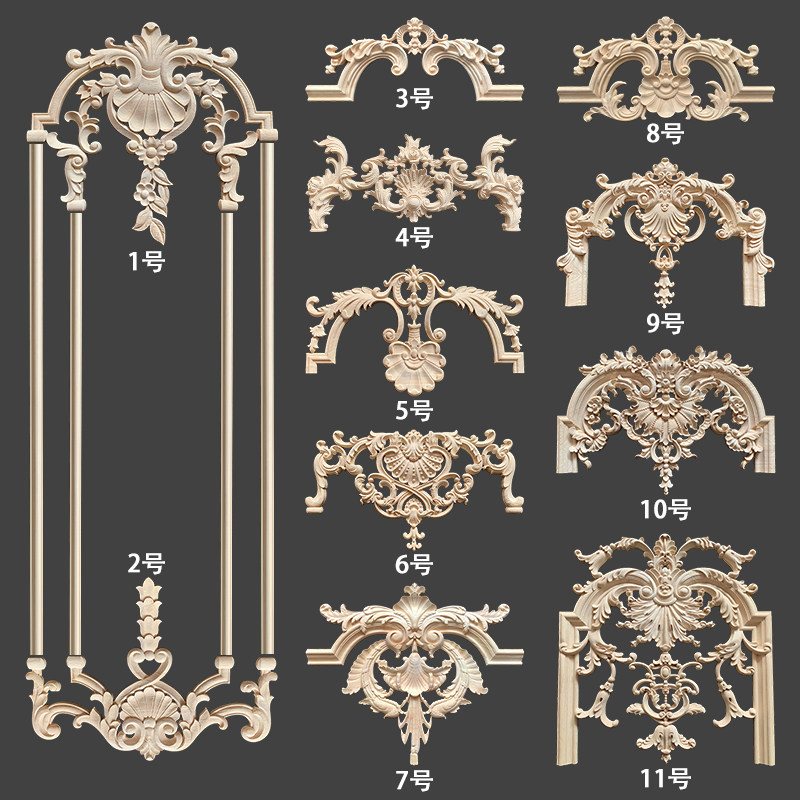 东阳木雕欧式背景墙玄关装饰实木贴花浮雕护墙板角花婚庆摆件配线
