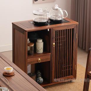 胡桃木家沙SFF发烧边柜茶水柜实木可移动泡茶台水壶新一体中式 茶