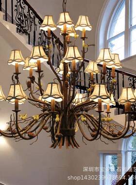 式乡美村复古客厅餐厅现代饭厅室地中海9018-12+具田园灯欧式小鸟