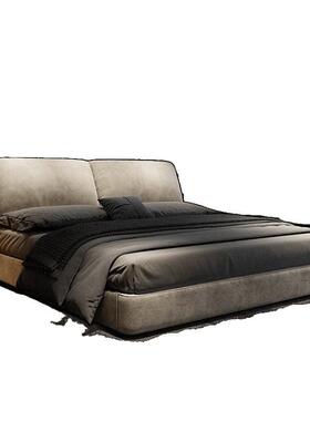 意式轻麂皮绒布床代主卧布艺双人大EHI床现简约储物科技床布奢床