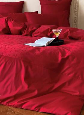 红色婚庆四件00S全PTC棉爱心提花被套结婚套陪嫁喜庆大床上用品11