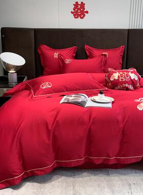 红绒棉婚JL1020庆四件套结象婚床上用品吉刺绣大色双人床喜被女长