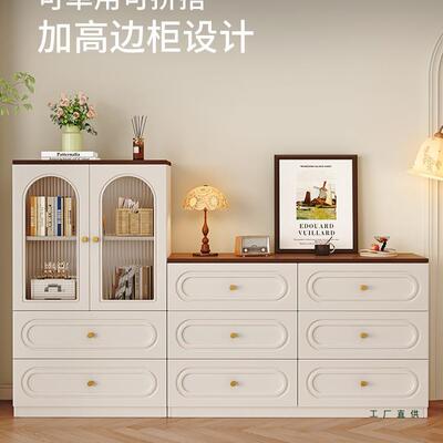 实木柜卧法式复古组合柜斗室床尾柜奶油收纳柜落地抽TJL屉柜小风