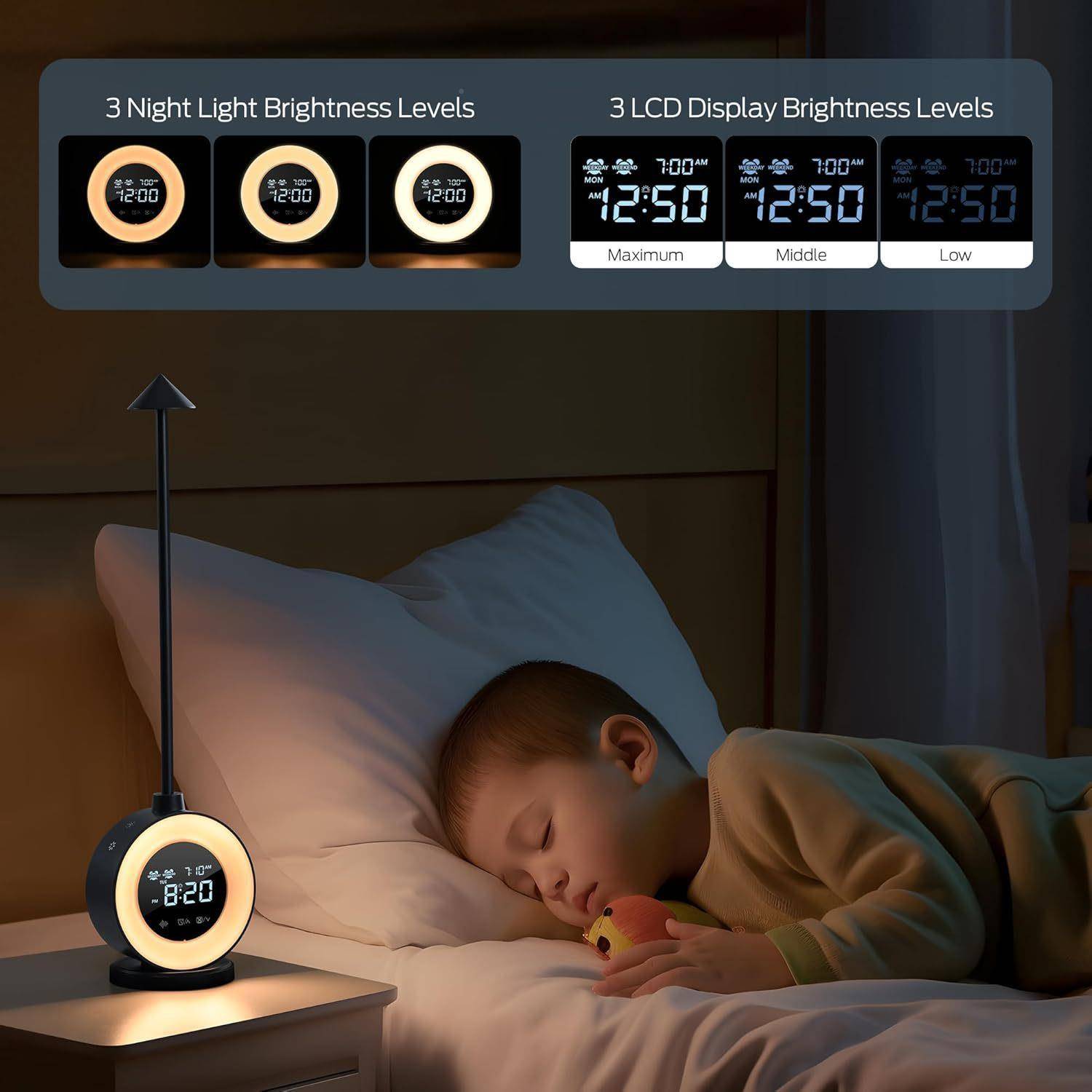 创意现代时白噪音睡眠夜灯七彩氛926闹钟日出围唤醒灯钟卧室阅读