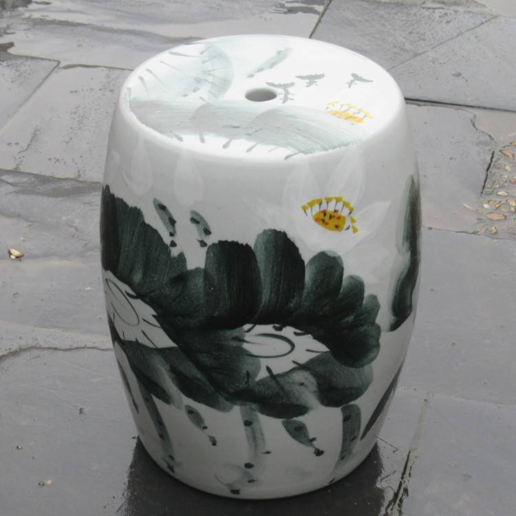 陶瓷桌椅摆件 手绘国画荷花莲年有余陶瓷桌子凳子室内外休闲茶桌