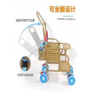 竹编婴儿车推可坐可椅躺藤车轻便可竹编车折叠741宝宝夏天藤婴儿