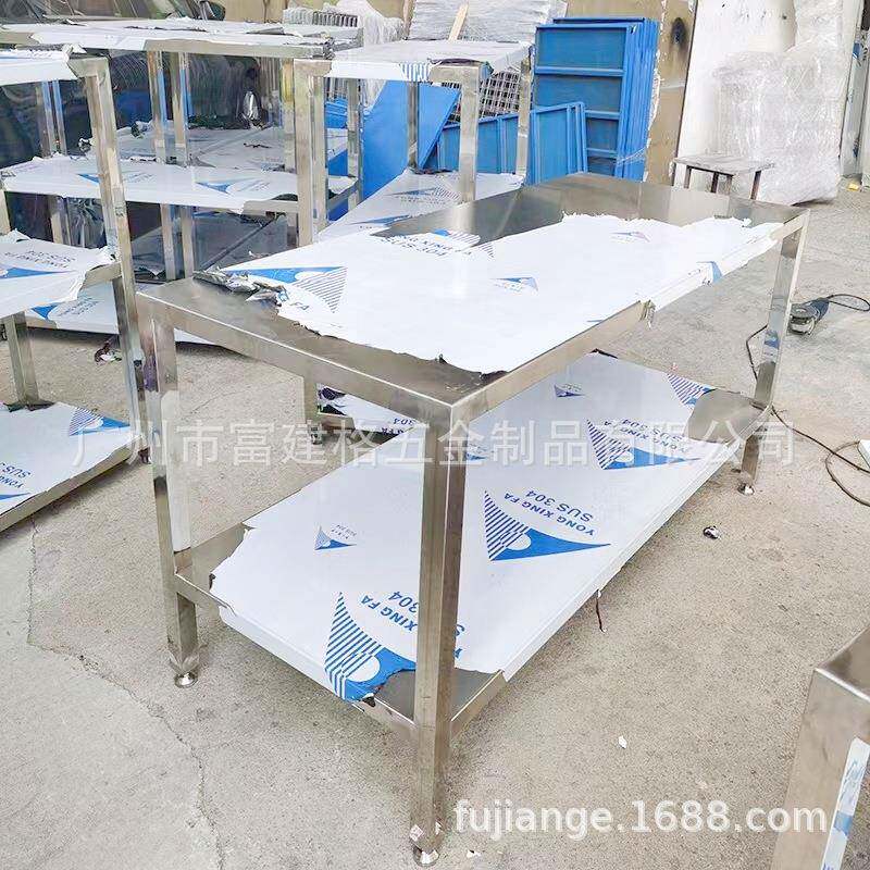 商用304锈作钢不台面ISK厨房移动操作台带轮子工带台轮平台双三层