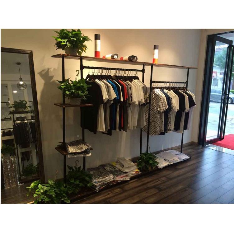 复实木KMN层铁架艺服装展古示架中岛服装店落地侧挂靠墙双挂衣架