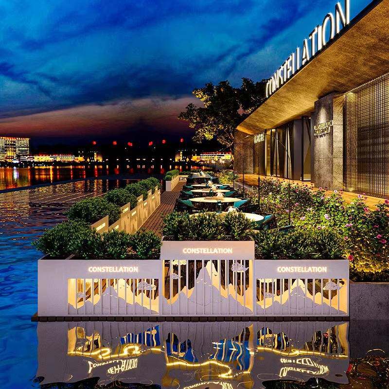 户外不锈钢花箱组合太阳能发光灯箱市政外摆隔断花坛护栏铁艺花槽