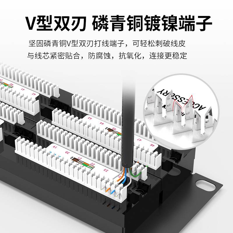 厂家直供19寸1U48口超五类cat5e六类cat6非屏蔽网络配线架