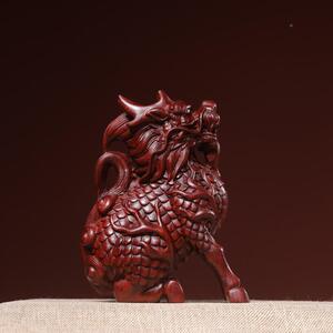 小叶檀麒麟阿根绿檀新款兽手把件瑞摆廷件艺铭仙苑木雕汽车中控紫