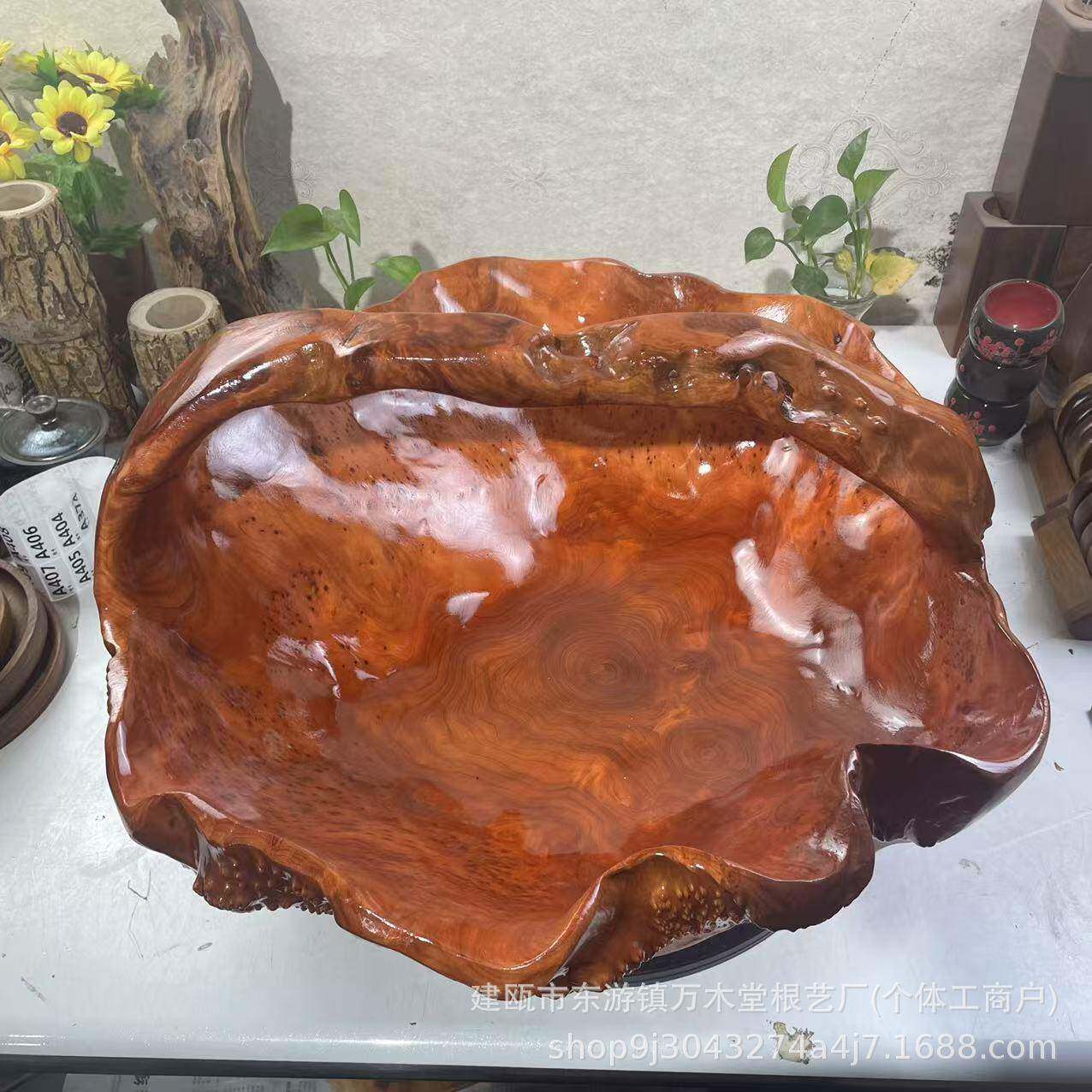 复古则美家用酒店商用咨询卖家手提水果篮规摆观件工艺品榴花根雕