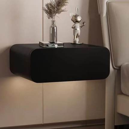 全实木悬浮床头网柜柜床边柜极简挂风YMO红储物白色悬挂轻奢墙床