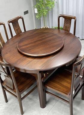 乌金木实木餐桌餐桌LMA椅组合圆两用式折方叠家用中伸缩饭桌全桌