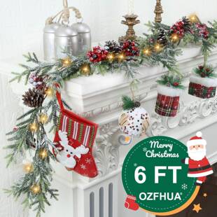 6英花尺圣诞环88428带灯诺福克松装饰植绒藤条壁炉楼栏梯圣杆诞装