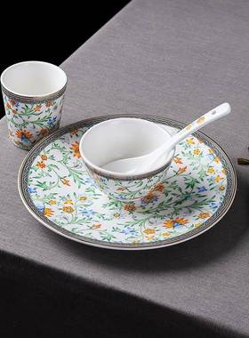 中国风骨碟感酒店摆台陶LWH套装餐具四件套高颜值饭瓷店盘子