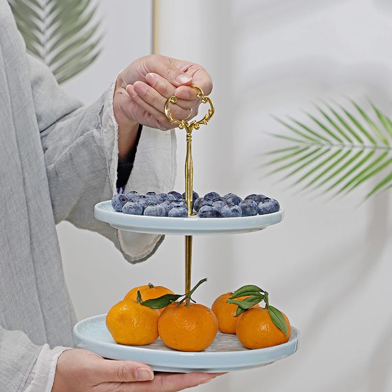 中果式创意双层陶瓷果盘果盘架家LCM用客茶水几茶点盘婚厅庆轻奢