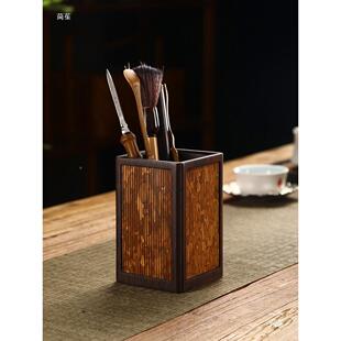 湘妃竹笔筒黑檀茶筒制竹无品牌/文房书茶室收纳式筒房中复古茶道