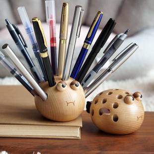 木笔实筒生河气的豚木实木笔筒制学生文具笔公插式铅笔钢笔收纳桌