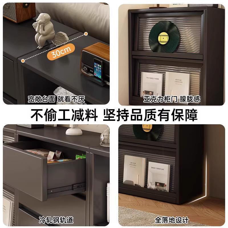 书柜储物实柜一体木DXG矮展柜法式复墙古靠客厅落地格子置物架示