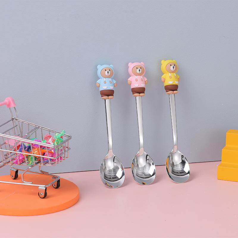 不钢爱家S-521勺用调羹勺糖葫芦可熊子甜品小朋友家用餐具锈勺整