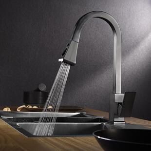 止水花龙头抽拉式 一键洒厨房冷热水盆洗菜喷头水槽方形