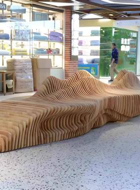 防腐实木异形场切片座商休椅息美陈座切片椅户外PIM景观拼接条纹