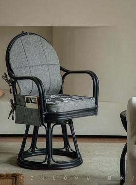 |东南亚藤艺复古藤编休闲室单风人书房椅餐76898椅旋可转民宿茶椅