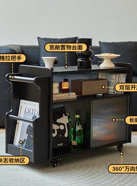 实木边几茶小几置可移动客厅色沙发侧边柜家用黑小推车72424储物柜物架
