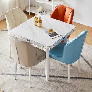 方圆式意岩板餐桌椅合伸缩家用小户变型实木QVF饭桌折叠电组磁炉