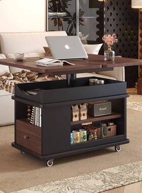 移动茶几客多厅小户型沙木发实边柜功能折叠升77450降推小车家用