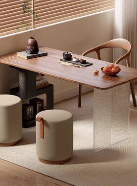 胡桃泡创茶台家用小茶台办公室意亚浮OUX克力悬桌实木茶桌木椅组