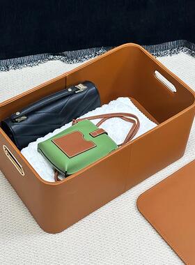 家用柜收纳箱te大衣物裤子玩具储物箱带皮质AOF收纳筐衣整理盖箱