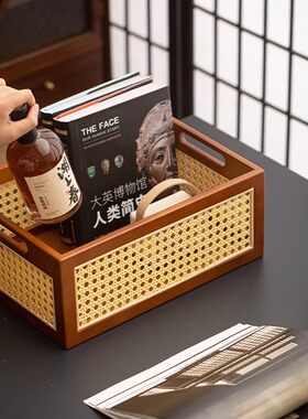 竹藤编织桌面收纳筐零食化妆品