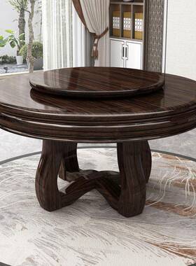 金檀木实木圆形餐30622桌家用餐厅新中轻奢大圆组桌酒店饭店桌椅