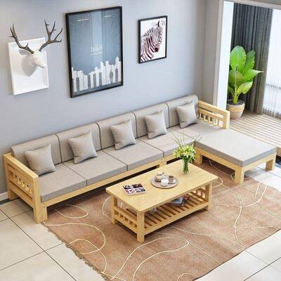 现简约实木松木沙发茶几合客厅小户代型转组LLG角贵妃踏木单双质