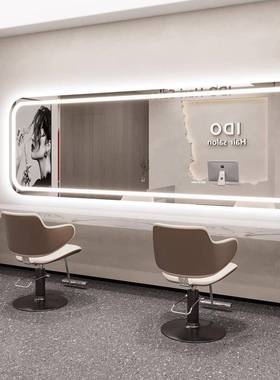 店镜台横挂发大镜qwe63395通发廊镜子带灯理烫染剪发网红美发镜子