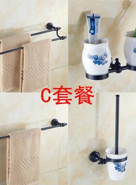 浴巾卫生间室全铜黑色置毛巾架tb-52768仿古架套装物毛巾架浴欧式