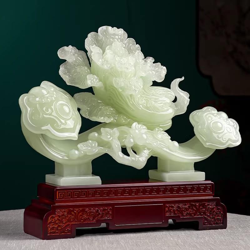 立马发财玉白菜如意玉石摆饰招财玄关办公室装饰品爸爸开业礼物