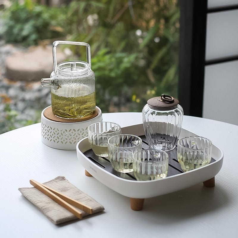 绿茶专用下午茶具套组玻璃蜡烛加热温茶底座轻奢提梁壶花茶果茶壶
