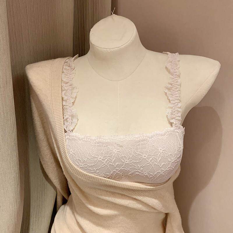 甜美蕾丝无肩带内衣女小胸聚拢薄款夏季防走光抹胸内搭美背文胸罩